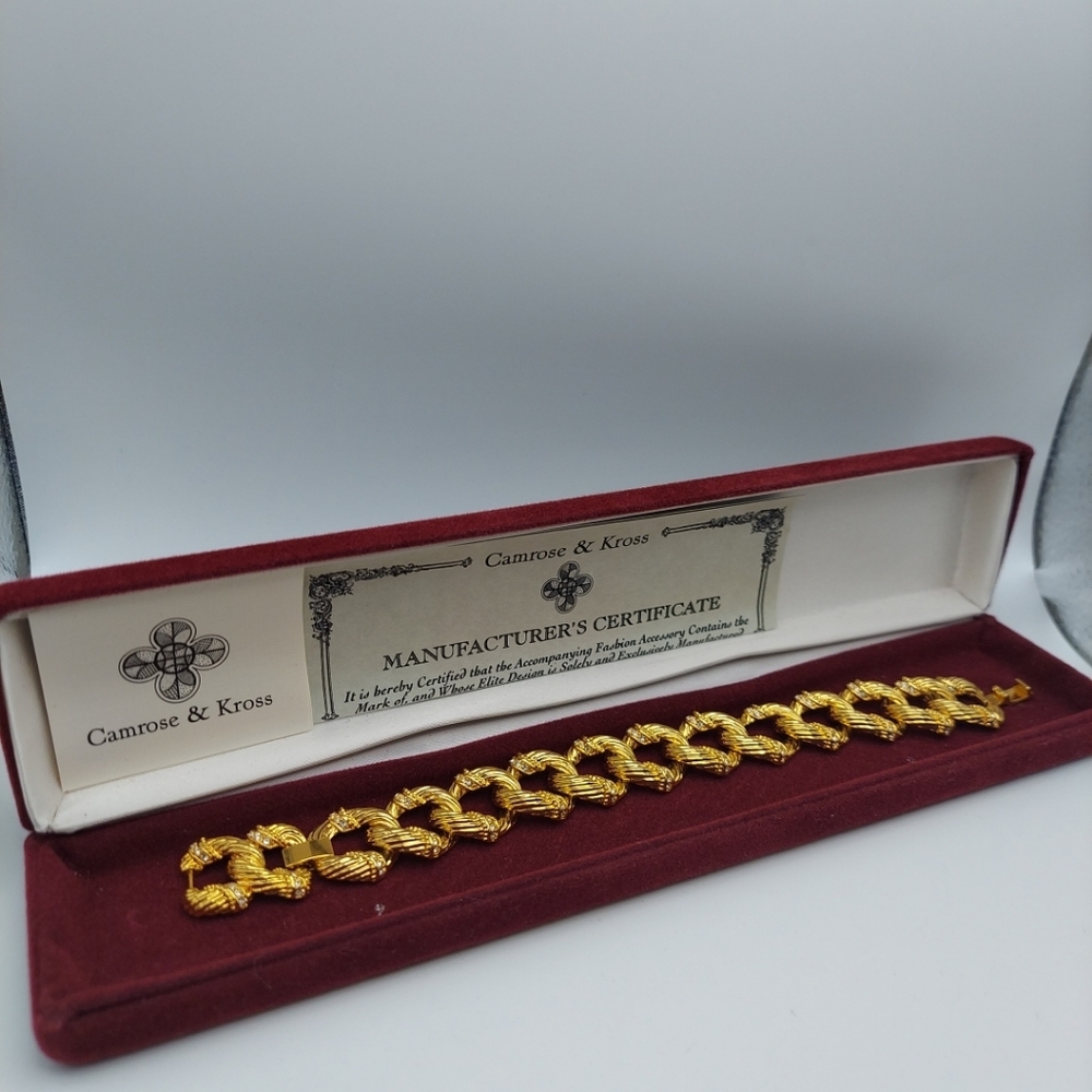 Camrose & Kross Large Link Bracelet 7" with Rhinesones, has Extender 1". VGC. - Picture 11 of 13